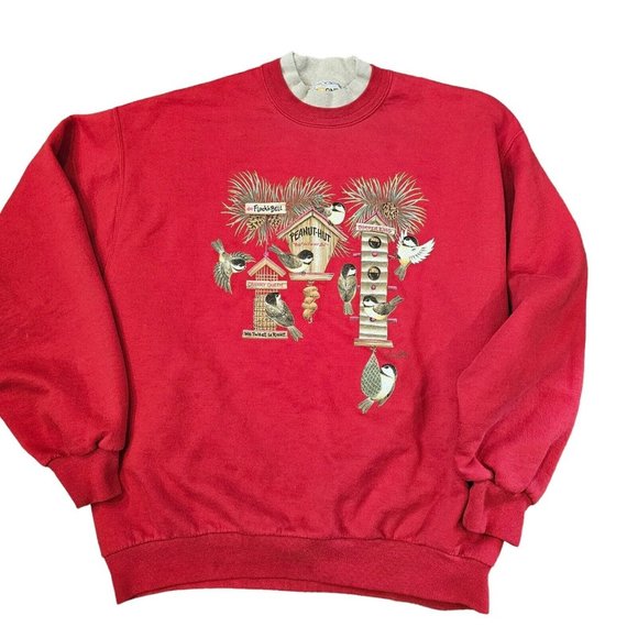 Retro 90s‎ L Red Bird Feeder Graphic Crewneck Sweatshirt READ Funny Fastfood - Picture 3 of 8